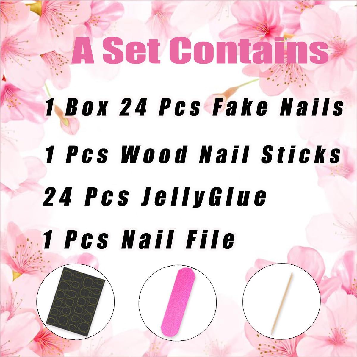 24Pcs Spring Summer Press on Nails Medium Length Almond Fake Nails Artificial Daisy Floral Glossy Design Full Cover Glue on Nails Pink False Nails Stick on Nails for Women Girls Acrylic Manicure Salon