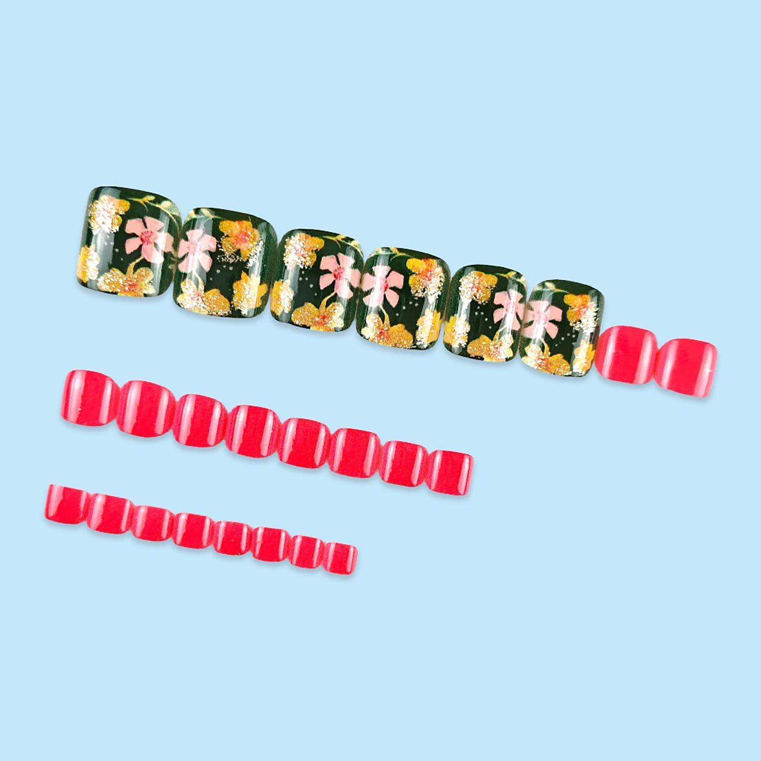 24 Uñas Postizas Cortas de Flores FDSQHSA para Dedos de los Pies