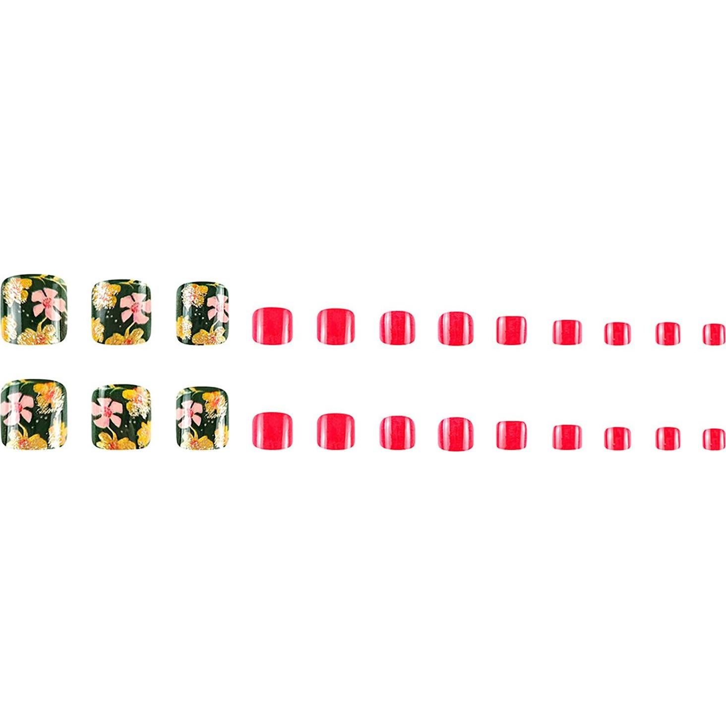 24 Uñas Postizas Cortas de Flores FDSQHSA para Dedos de los Pies