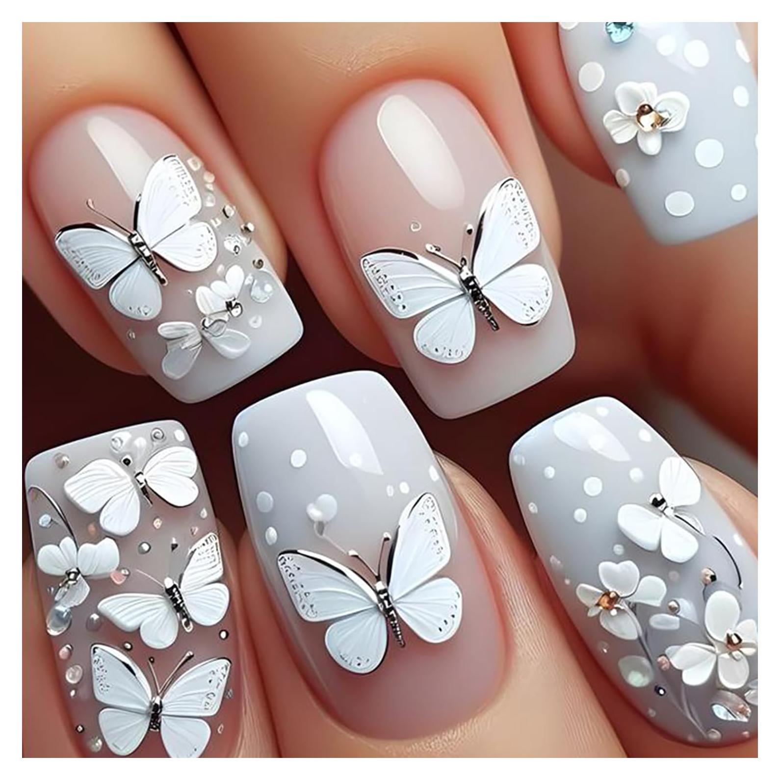 Uñas Postizas 3D Mariposa TBRZTR 24 Piezas Acrílicas