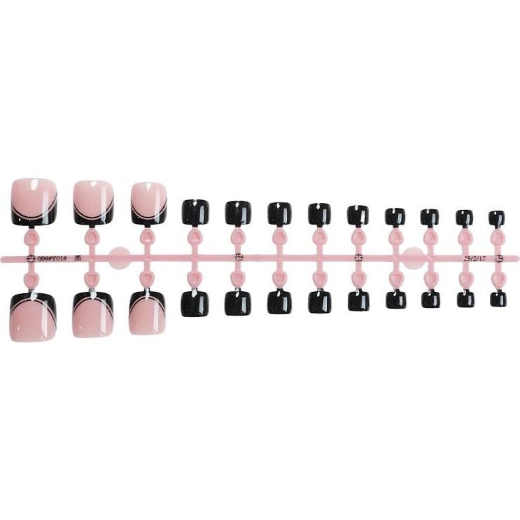 Uñas Postizas Cortas Francesas Negras Genérico 24 Piezas