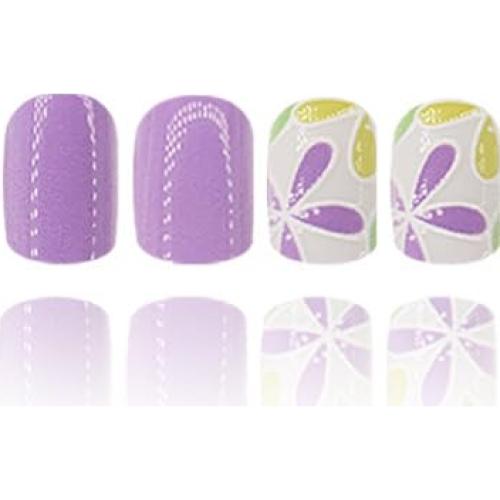Uñas Postizas Cortas Cuadradas Sevgob Moradas con Flores 24pcs