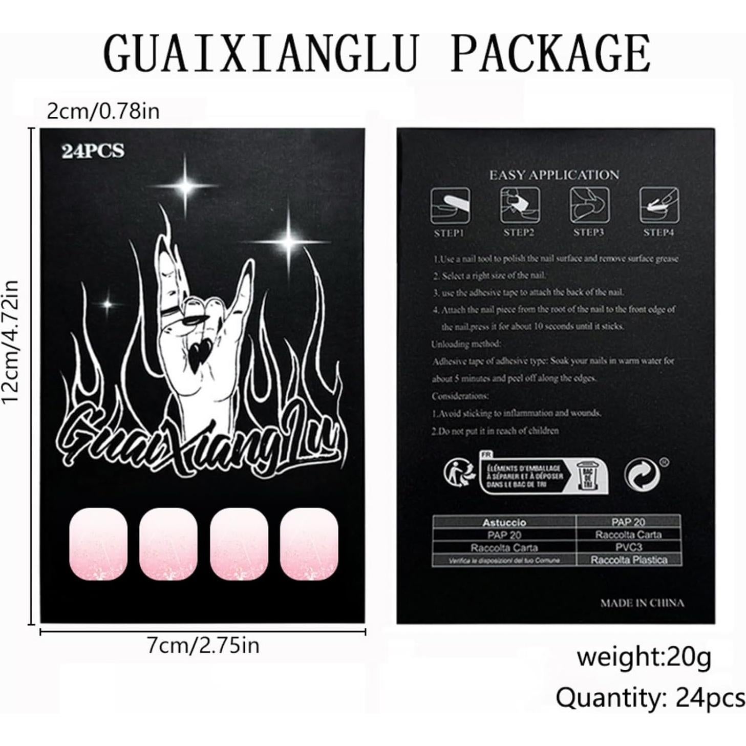 Uñas Postizas Cortas Cuadradas Ombre Glitter Puyokinm 24 Pcs