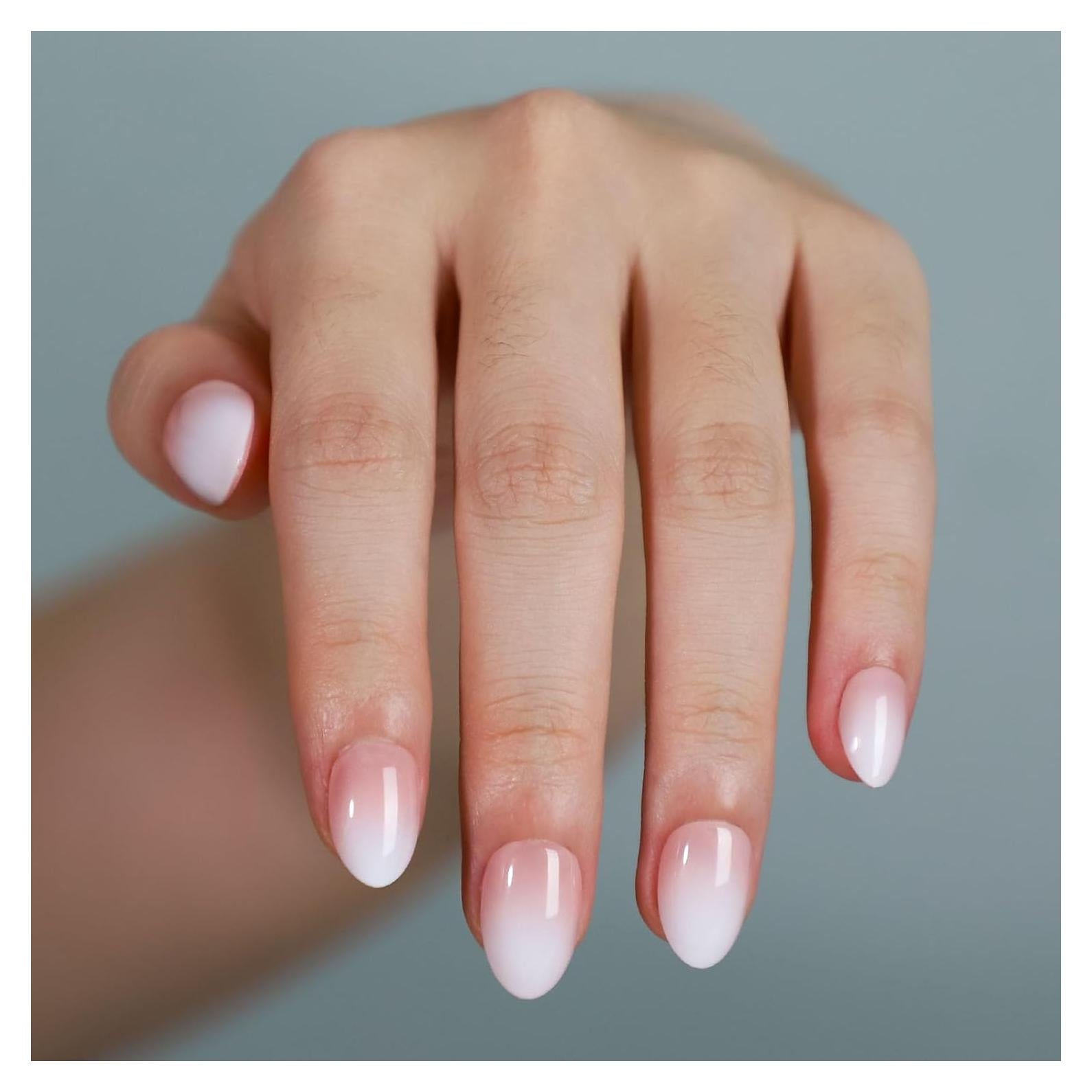 Uñas Postizas Cortas Almendra LANYOS 32 Pcs Degradado Nude