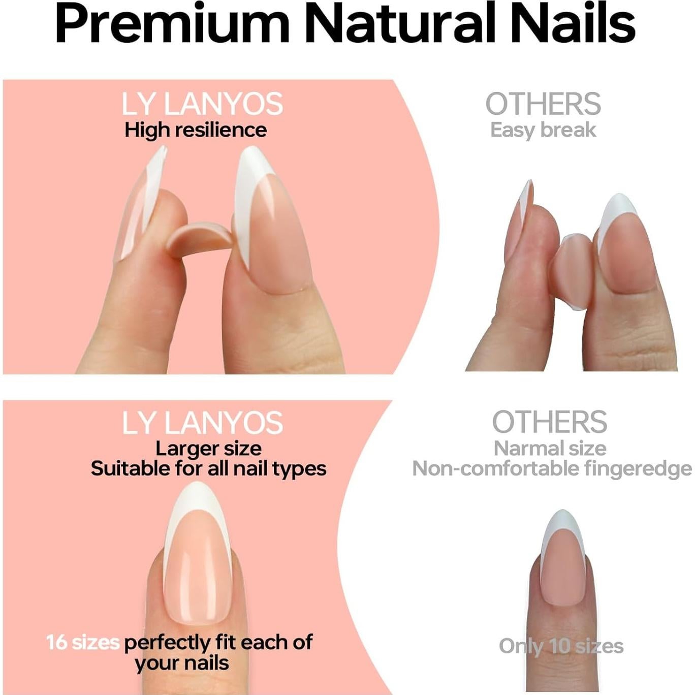 Uñas Postizas Cortas Almendra LANYOS 32 Pcs Degradado Nude