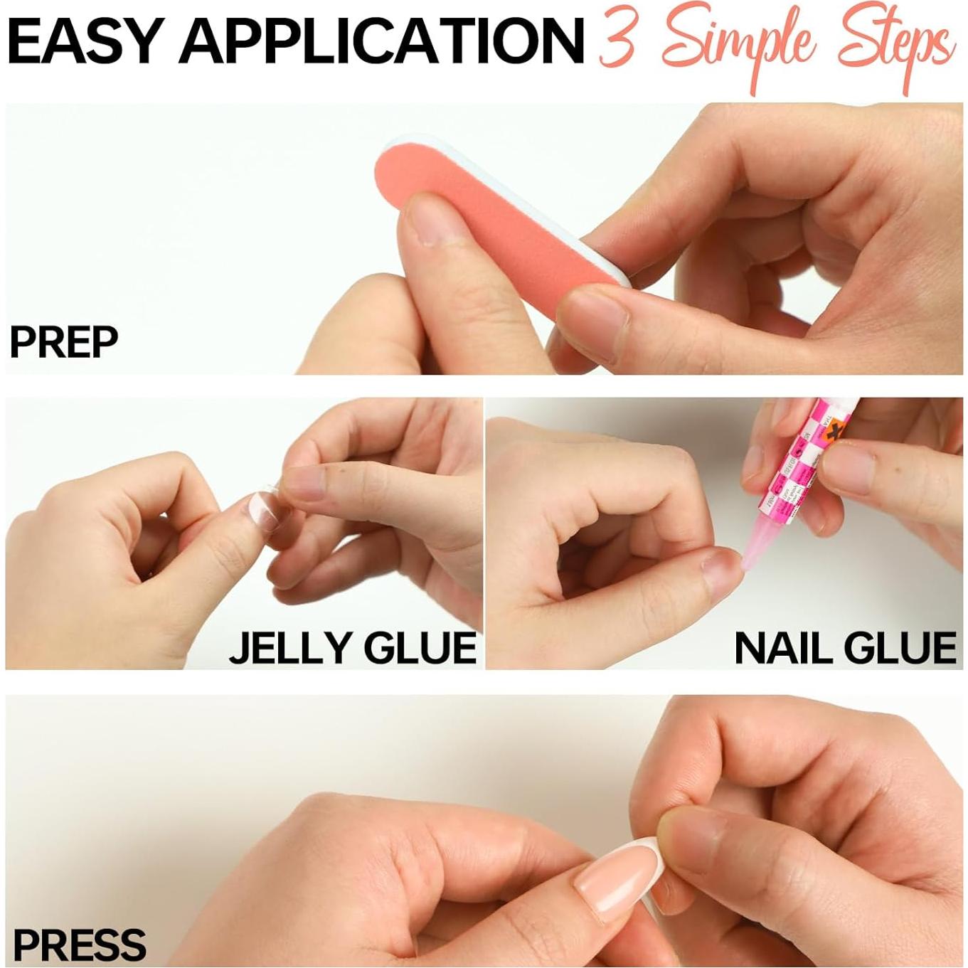 Uñas Postizas Cortas Almendra LANYOS 32 Pcs Degradado Nude