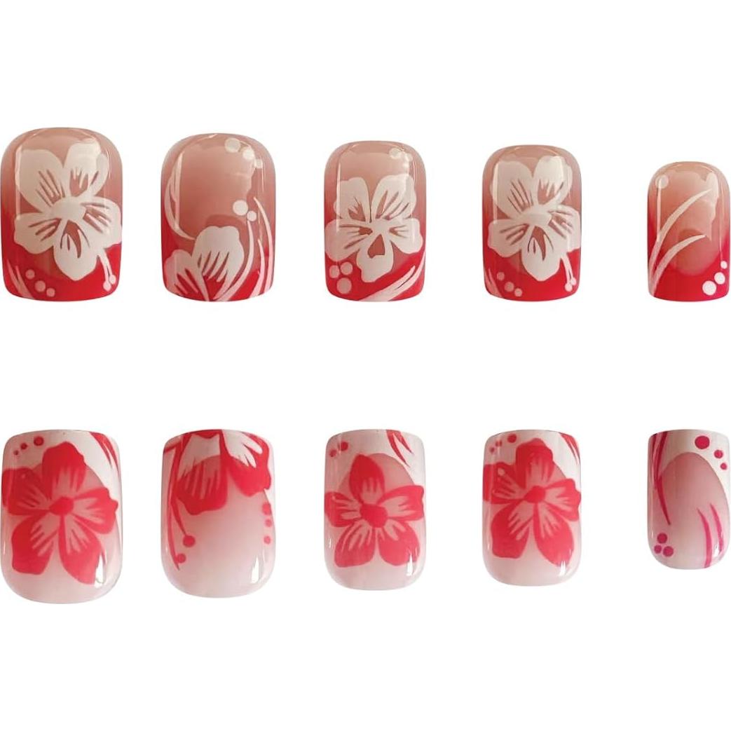 24 Uñas Postizas Francesas Cortas Cuadradas WLGDLH Rosa Blanca