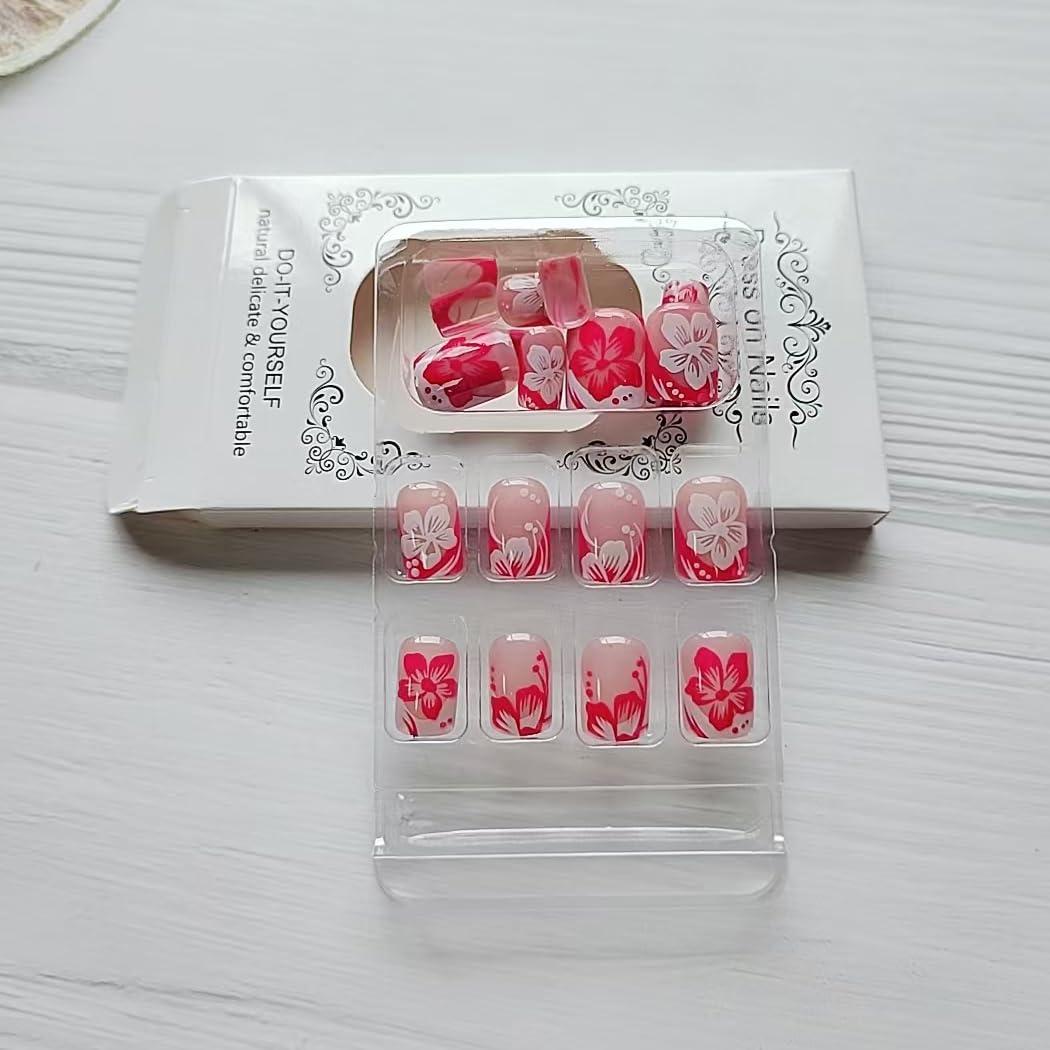 24 Uñas Postizas Francesas Cortas Cuadradas WLGDLH Rosa Blanca