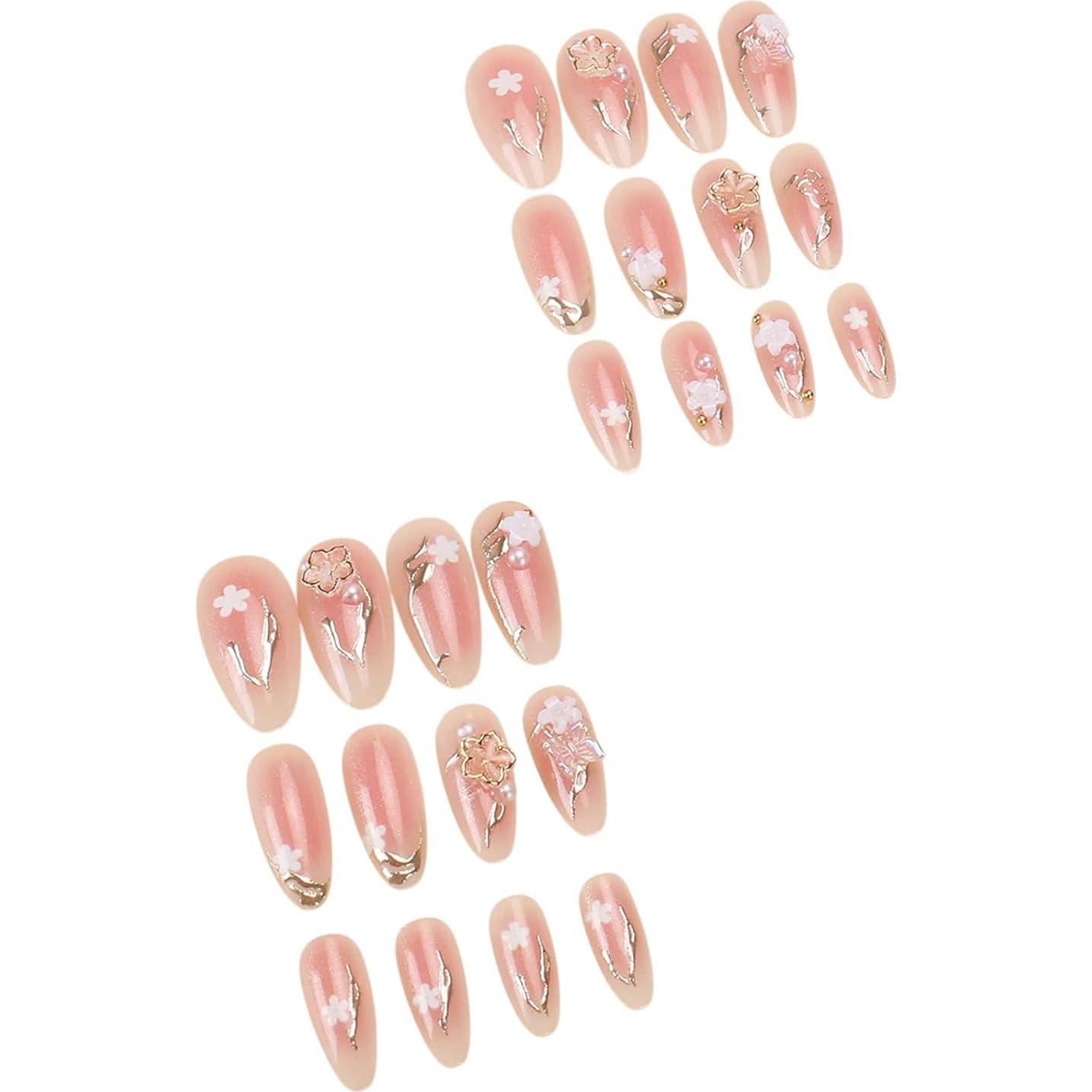 Uñas Postizas Florales Almendra SHIQIXIANNV 24 Piezas