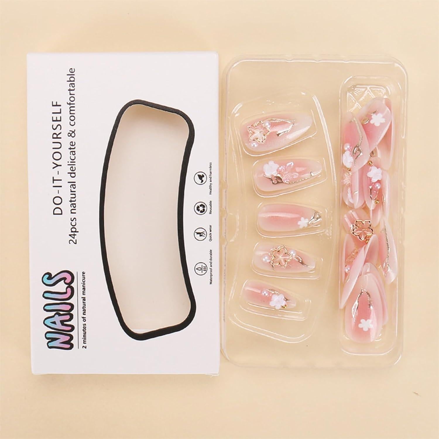 Uñas Postizas Florales Almendra SHIQIXIANNV 24 Piezas