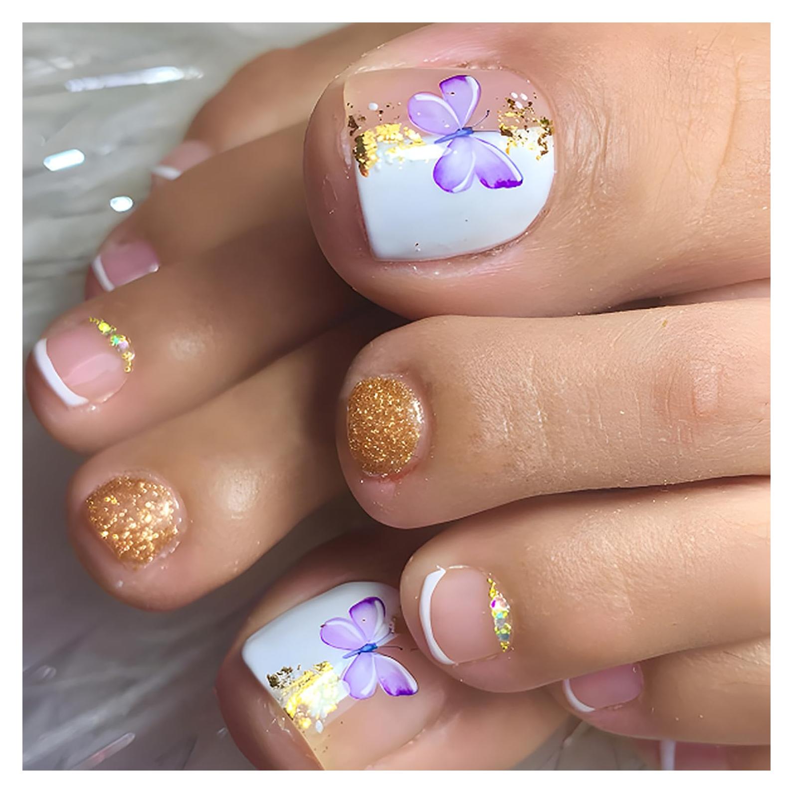 Uñas Postizas para Pies FIEONCIY - 24 Uñas Acrílicas con Charms
