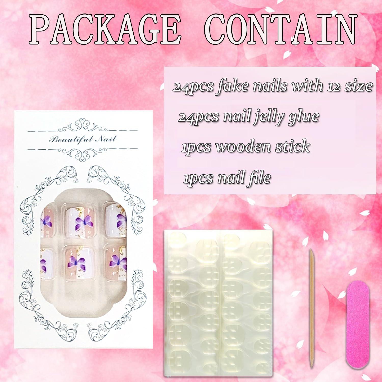 Uñas Postizas para Pies FIEONCIY - 24 Uñas Acrílicas con Charms