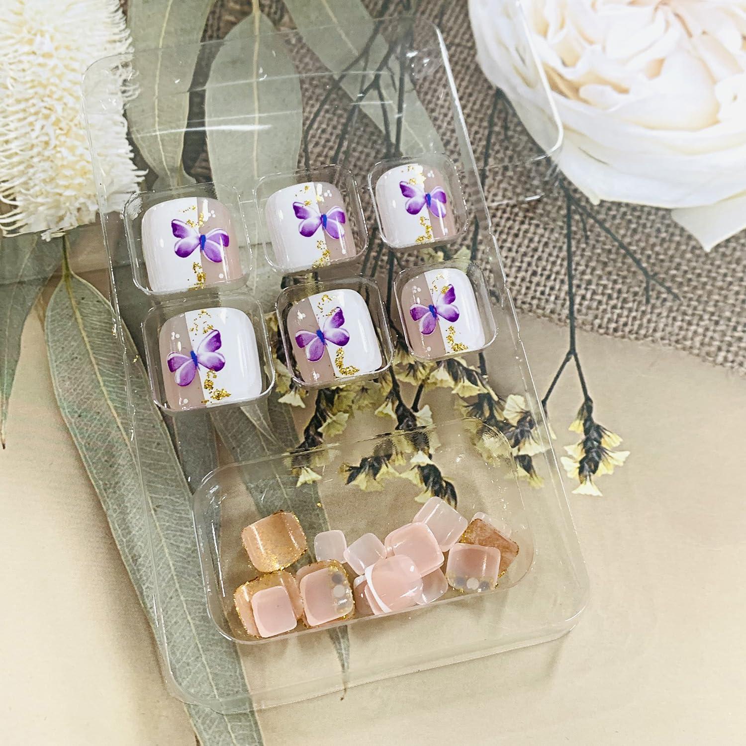 Uñas Postizas para Pies FIEONCIY - 24 Uñas Acrílicas con Charms