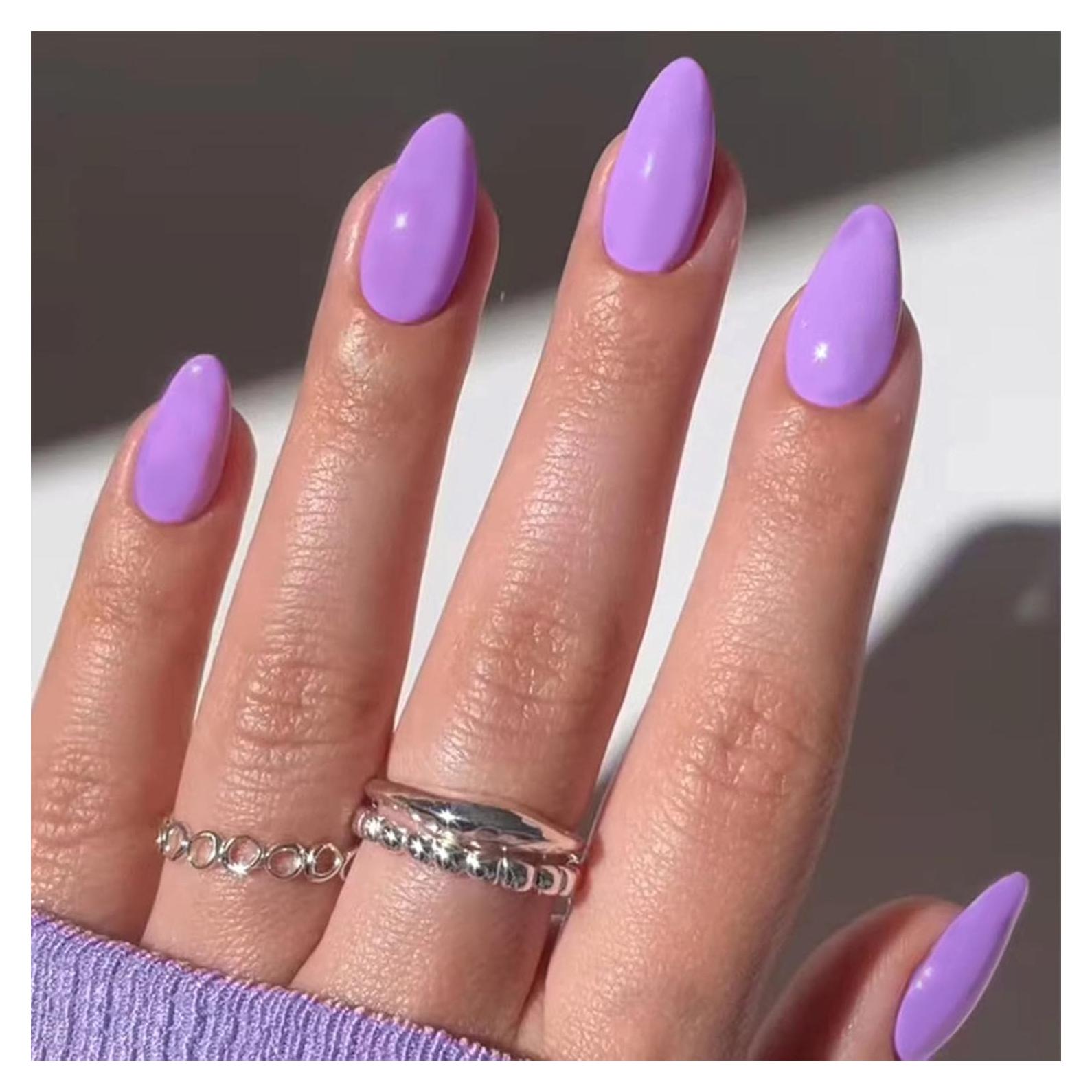 Uñas Postizas Cortas Almendra BDRUIXING Sólido Púrpura 30 Pcs