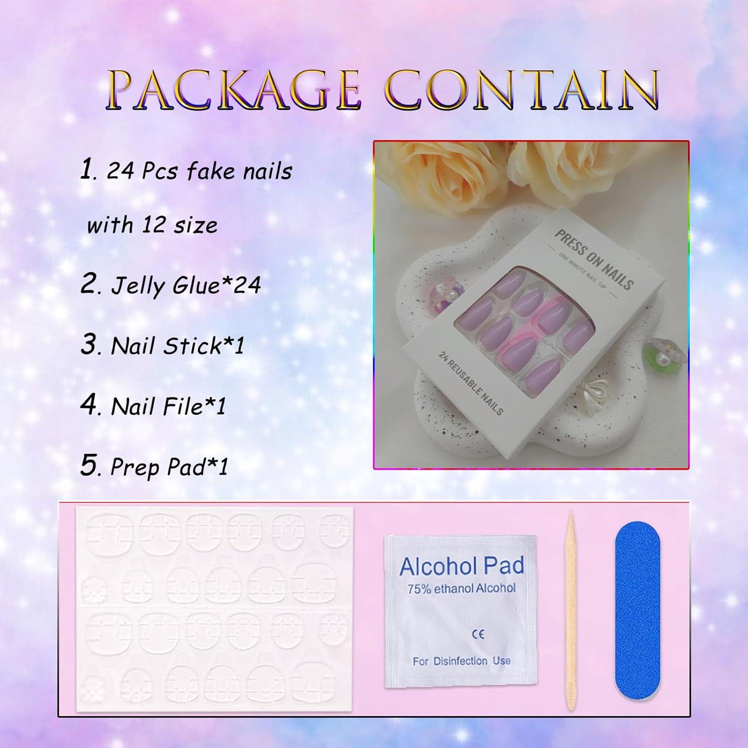 Uñas Postizas Cortas Almendra BDRUIXING Sólido Púrpura 30 Pcs