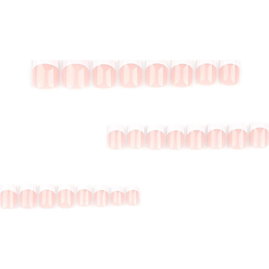 White French Tip Press on Nails Short Square Fake Nails Nude Pink Glossy Design Cute False Nails Stick on Nails Full Cover Acrylic False Nails for Women Girls DIY Manicure Decoration 24pcs