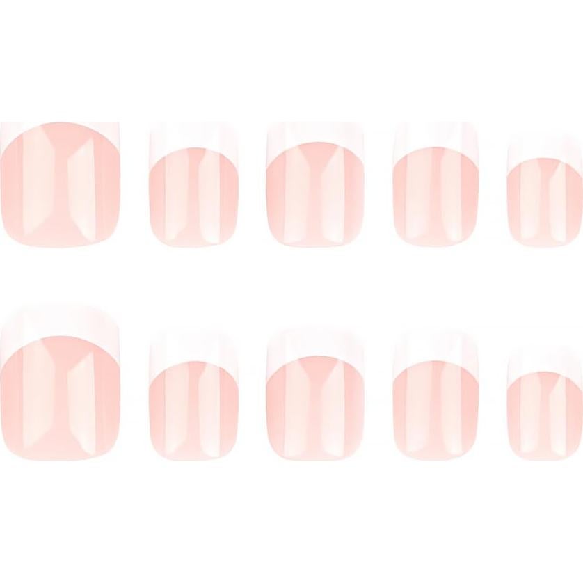 White French Tip Press on Nails Short Square Fake Nails Nude Pink Glossy Design Cute False Nails Stick on Nails Full Cover Acrylic False Nails for Women Girls DIY Manicure Decoration 24pcs