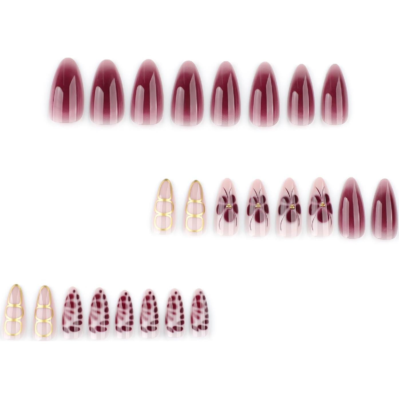 Uñas Postizas Almendra Mediana YOLEZI 24 Pcs Diseño Floral