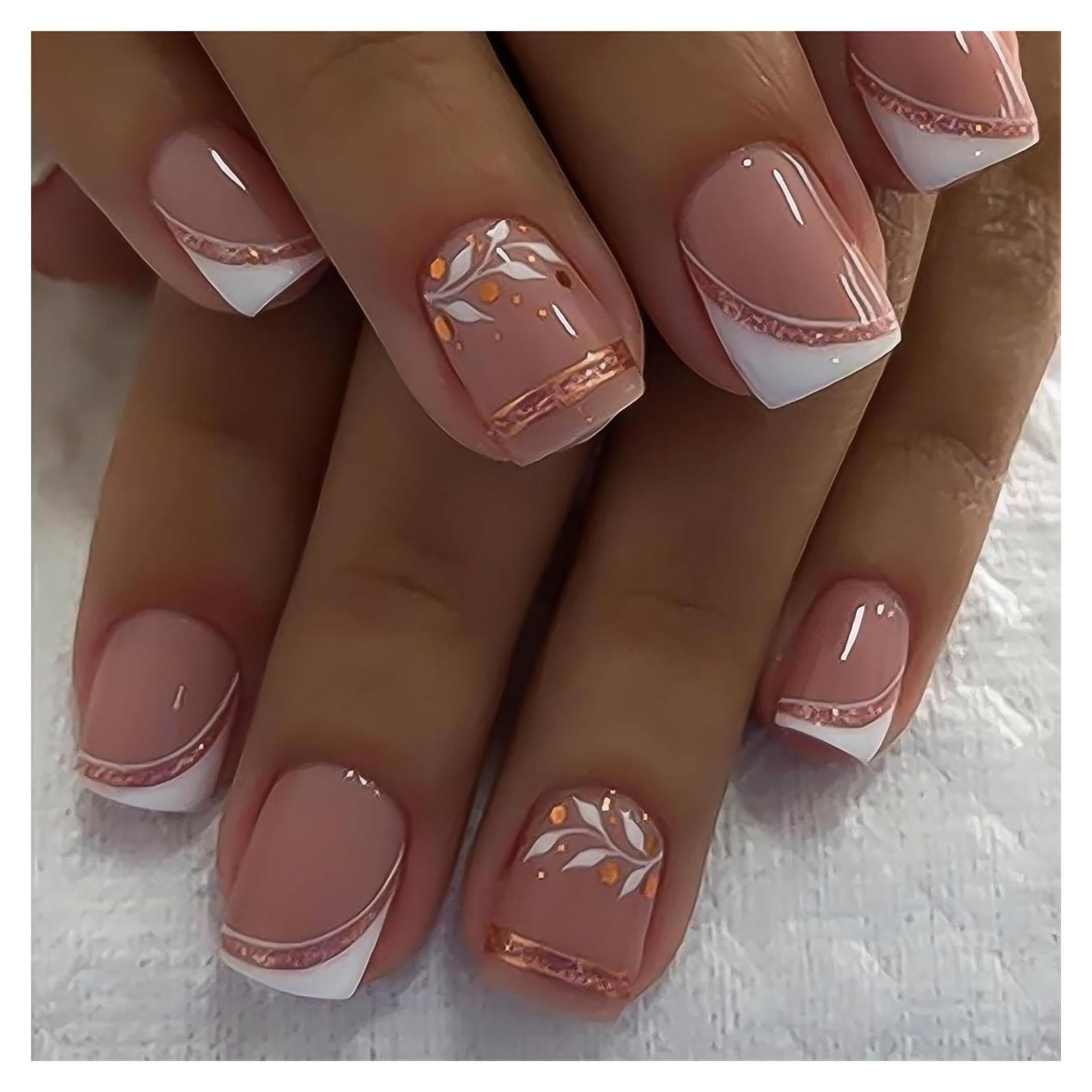 24 Uñas Postizas Cortas Cuadradas RTKHFZE con Diseño Floral