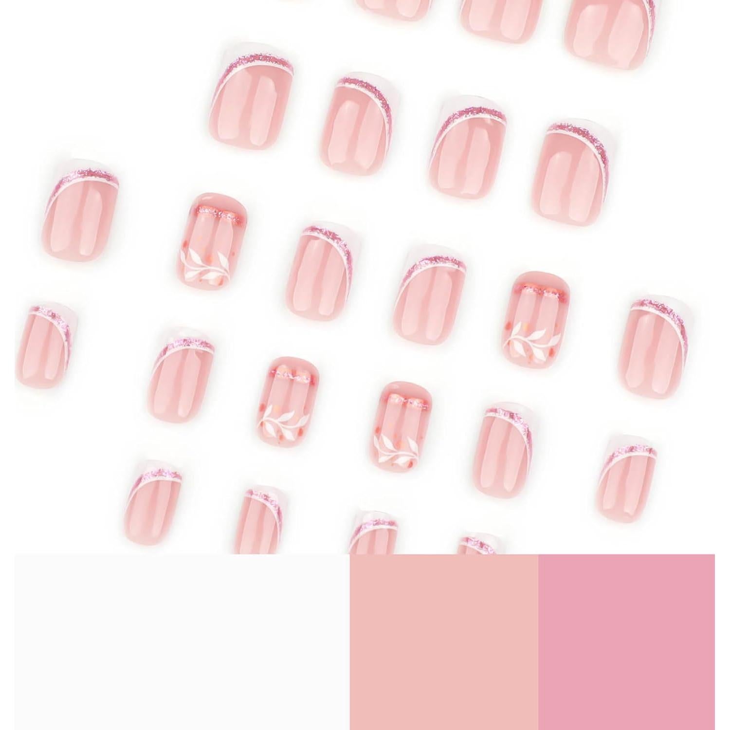 24 Uñas Postizas Cortas Cuadradas RTKHFZE con Diseño Floral