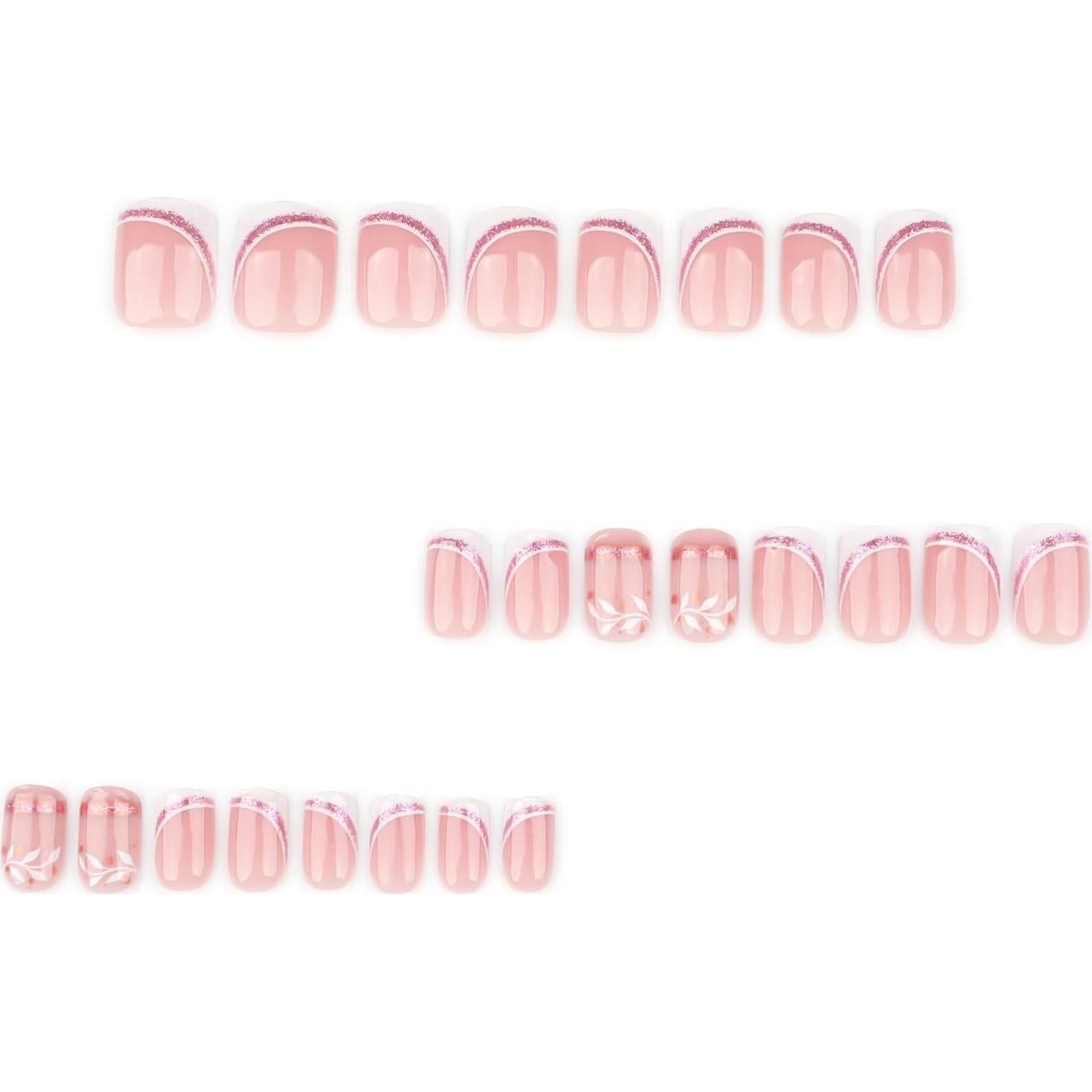 24 Uñas Postizas Cortas Cuadradas RTKHFZE con Diseño Floral