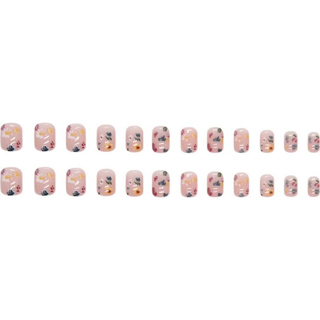 Uñas Postizas Cuadradas KASOICRA Nude con Flor 24 Pcs