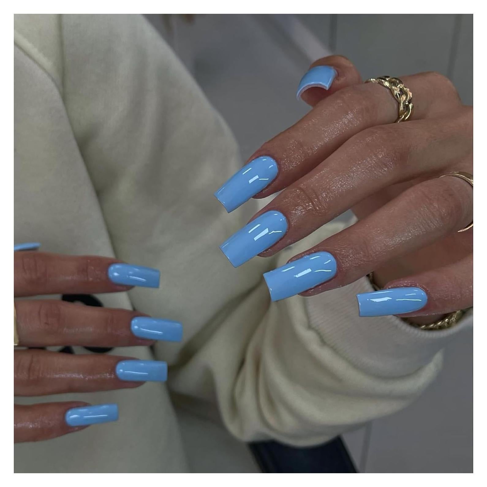 Uñas Postizas KQueenest Largas Azul Bebé 24 Pcs