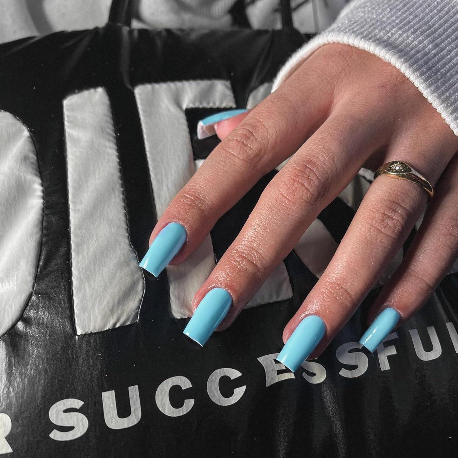 Uñas Postizas KQueenest Largas Azul Bebé 24 Pcs