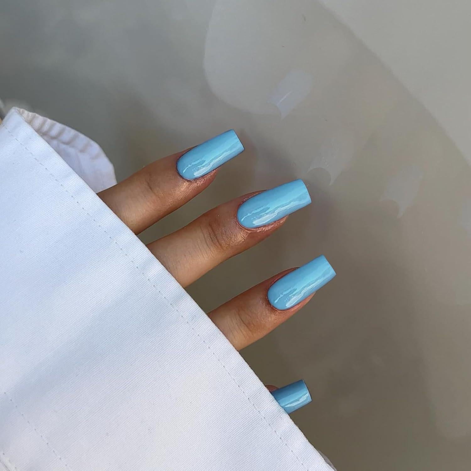 Uñas Postizas KQueenest Largas Azul Bebé 24 Pcs