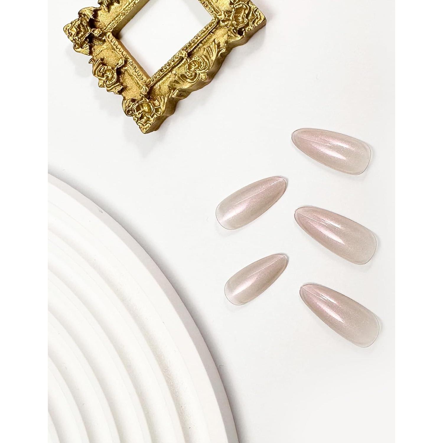 Uñas Postizas Almendra Mediana TOGZOM 24 Pcs Nude Brillo