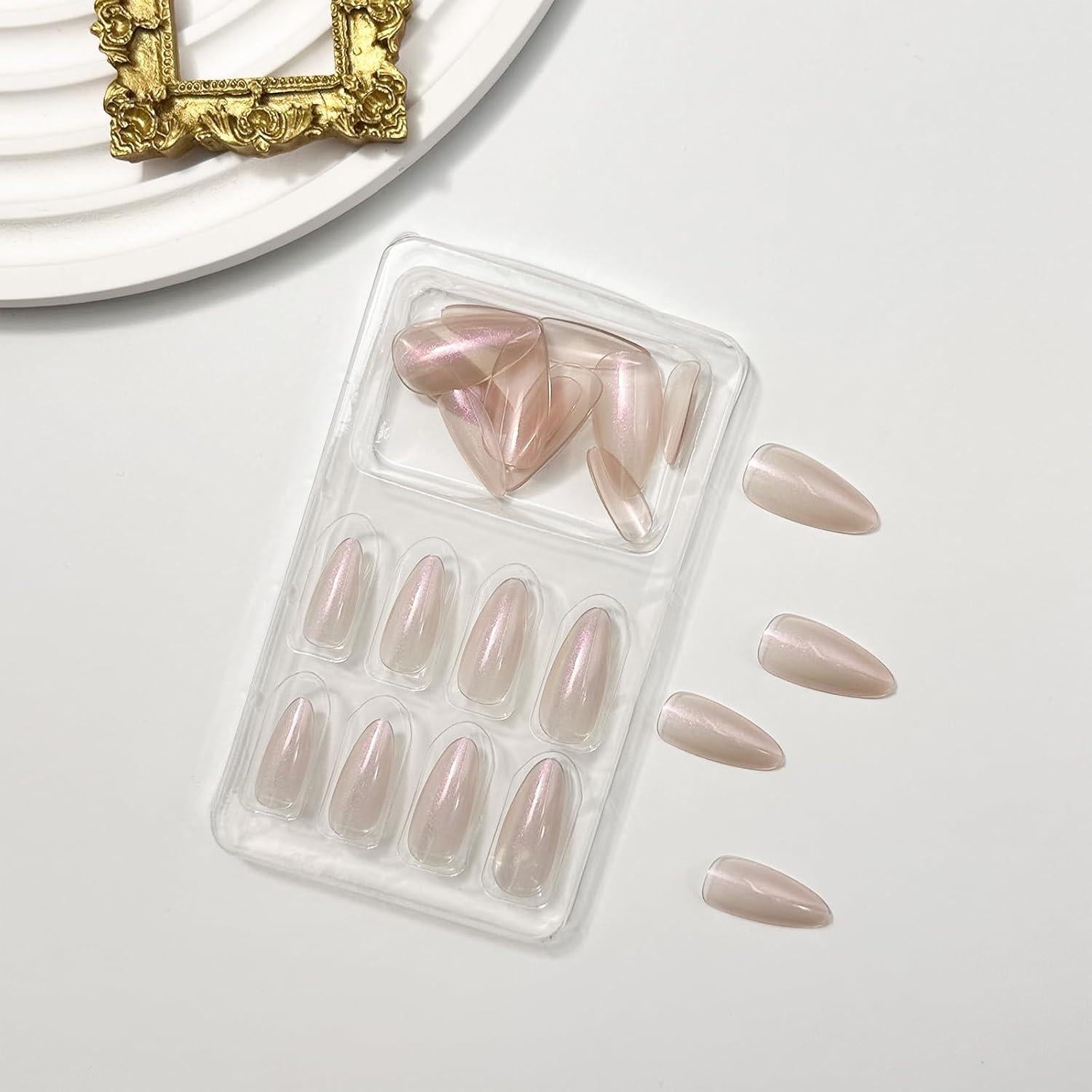 Uñas Postizas Almendra Mediana TOGZOM 24 Pcs Nude Brillo