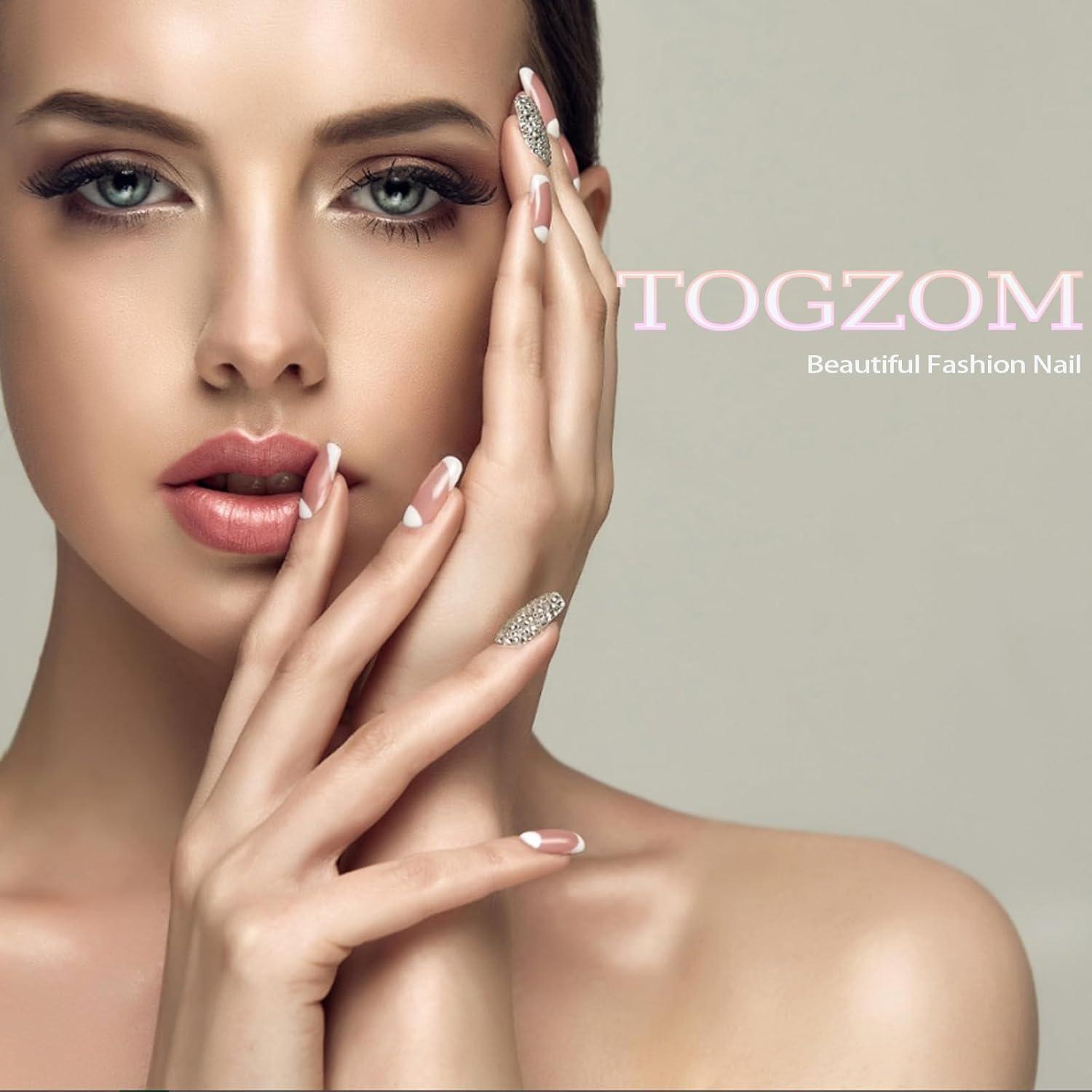 Uñas Postizas Almendra Mediana TOGZOM 24 Pcs Nude Brillo