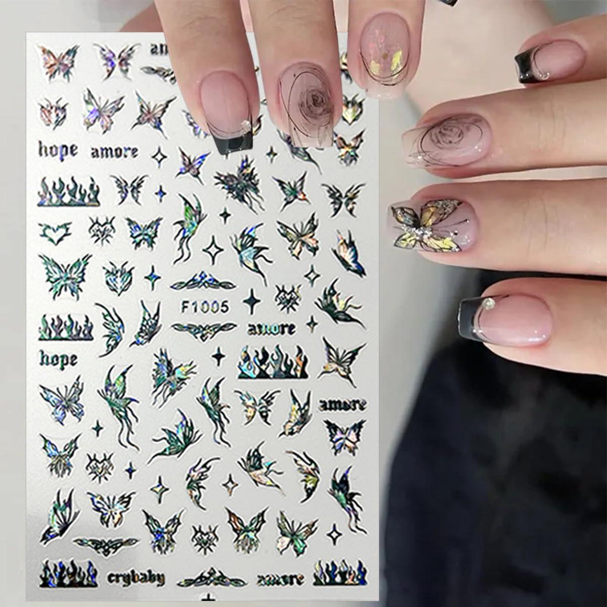 Calcomanías de Uñas 3D ZRZETREB Mariposa Holográfica 8 Hojas