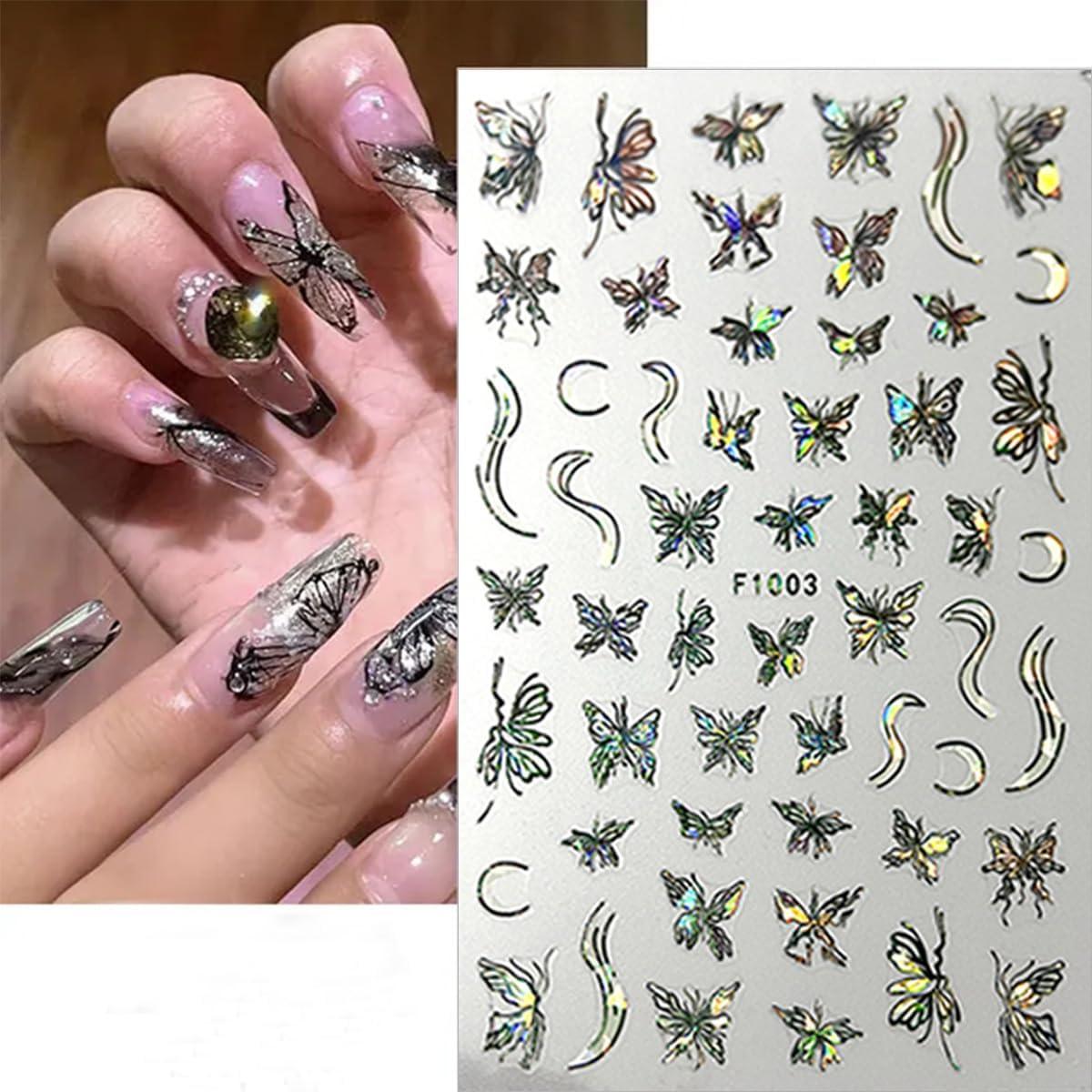Calcomanías de Uñas 3D ZRZETREB Mariposa Holográfica 8 Hojas