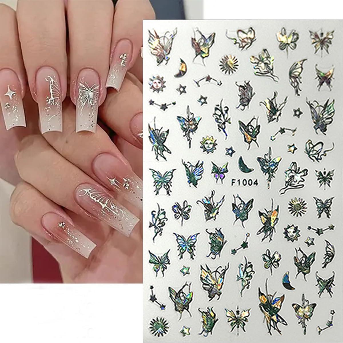 Calcomanías de Uñas 3D ZRZETREB Mariposa Holográfica 8 Hojas