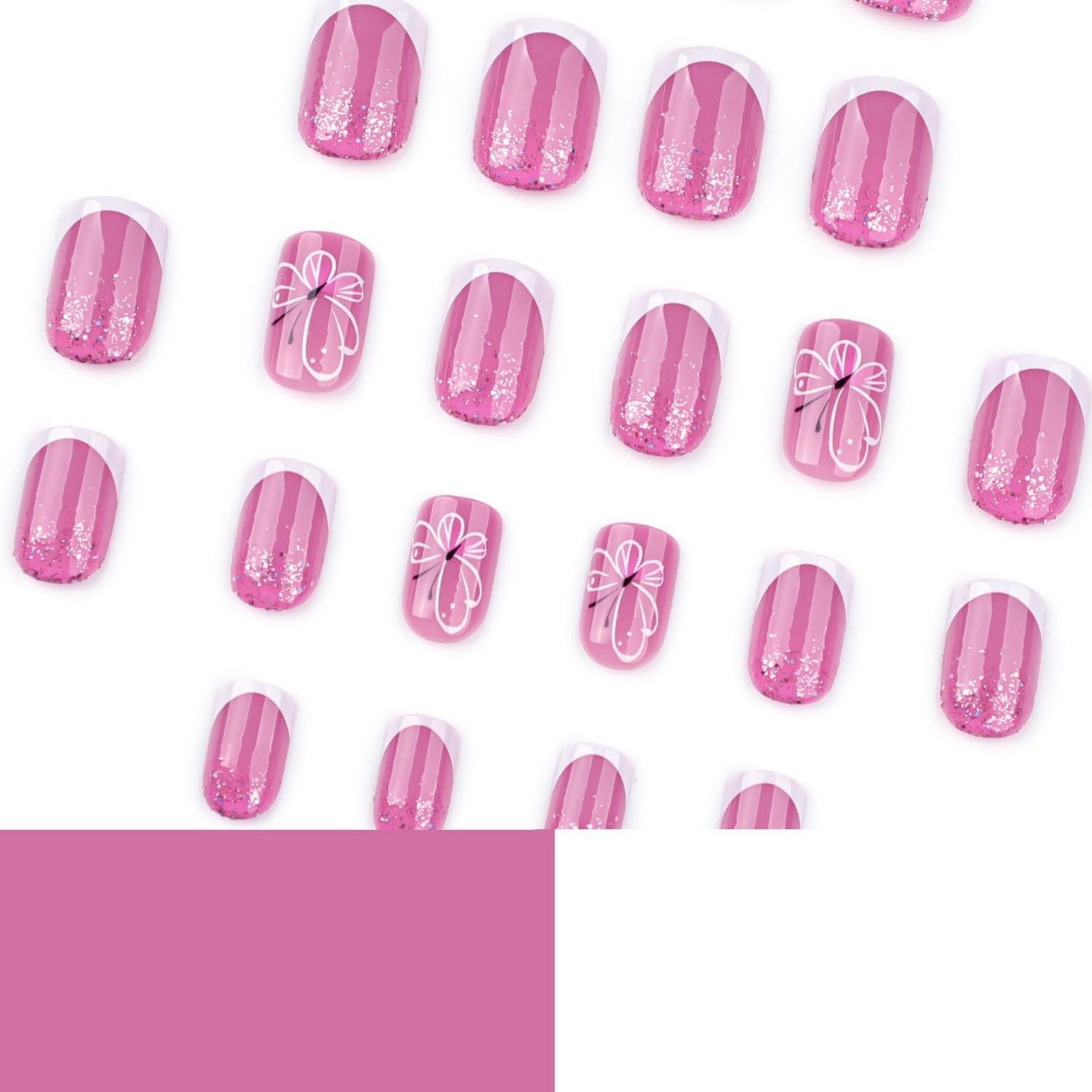 Uñas Postizas Mariposa OCOUYVD Acrílico Brillo Rosa 24 Pcs