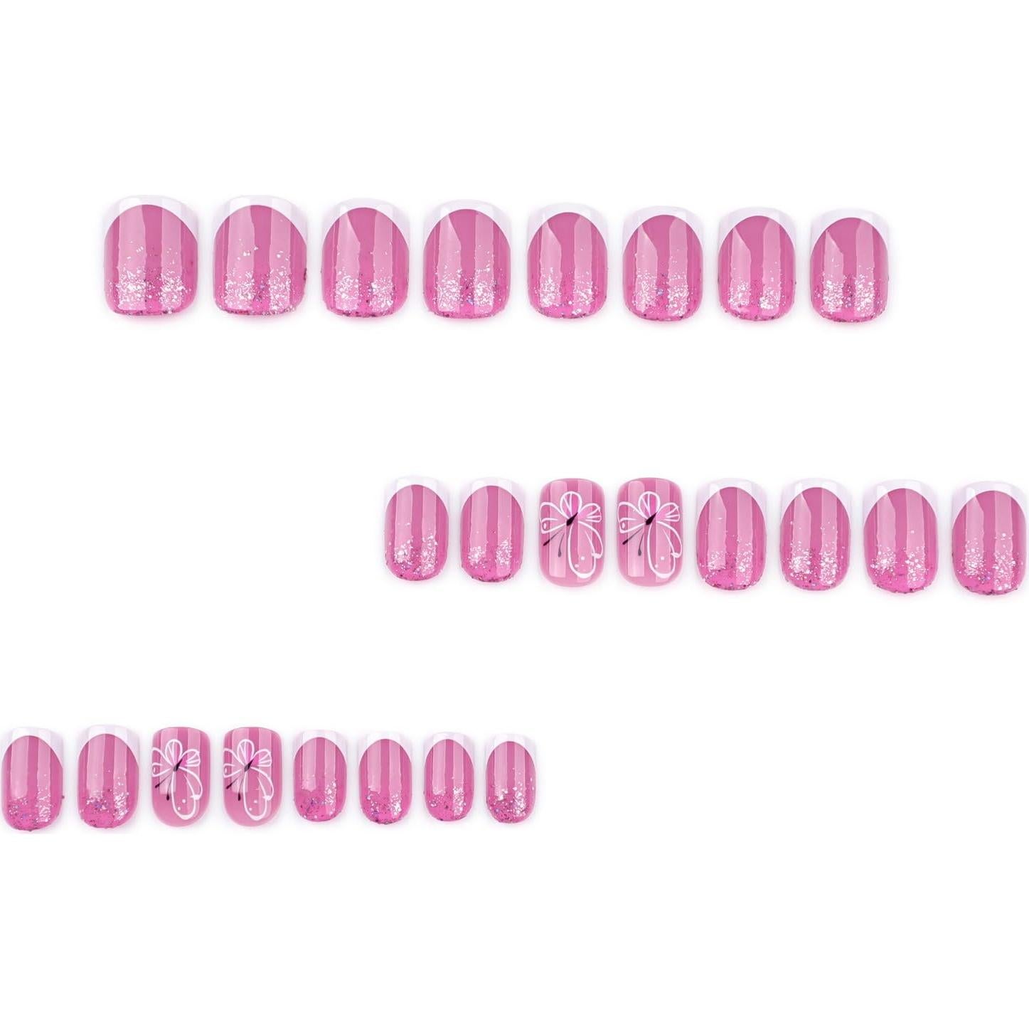 Uñas Postizas Mariposa OCOUYVD Acrílico Brillo Rosa 24 Pcs