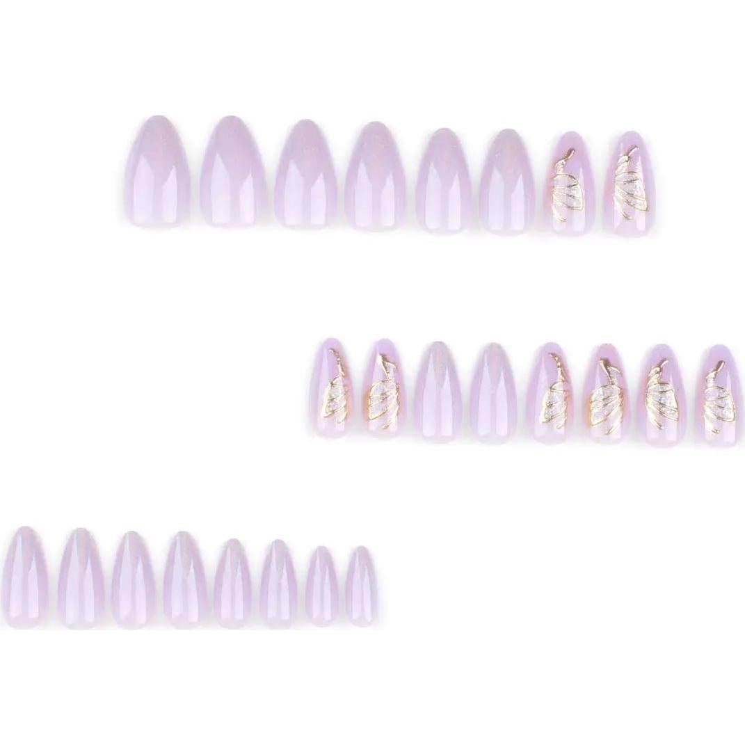 Uñas Postizas Almendra Moradas CTTHNBD 24 Piezas Brillantes