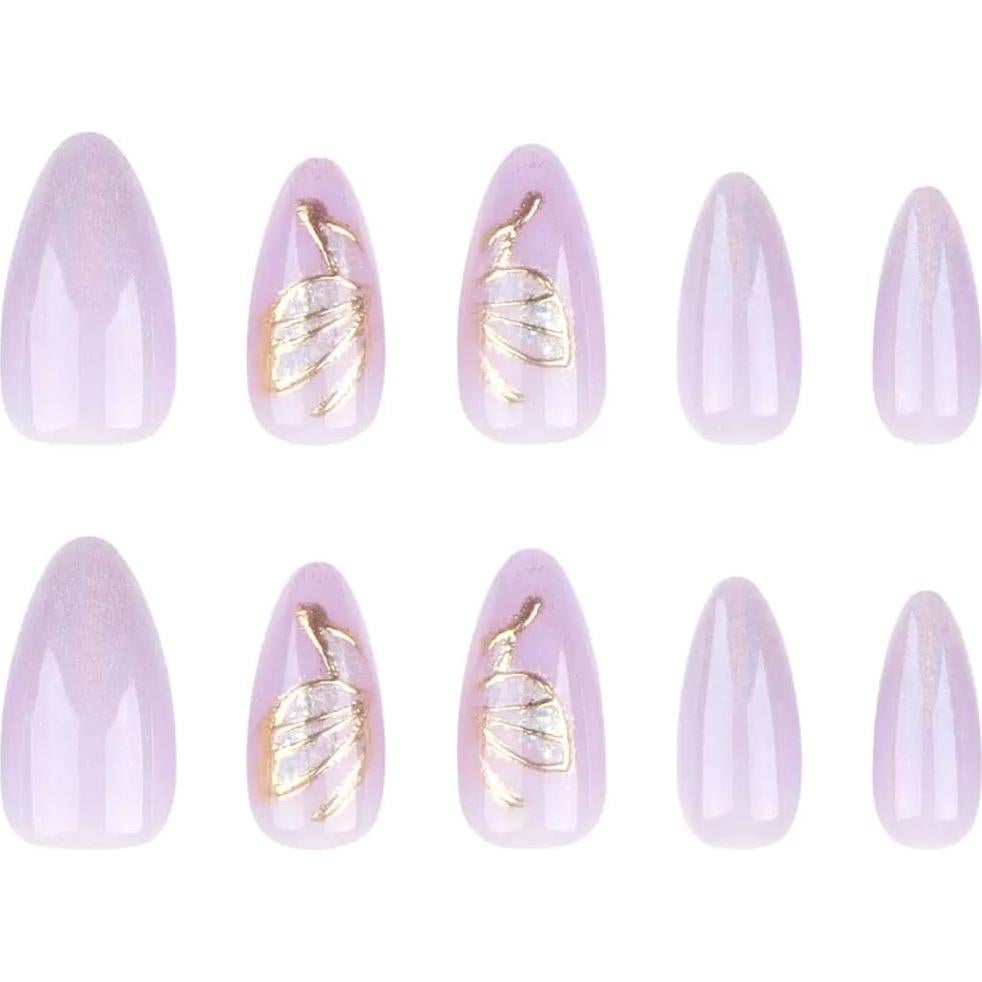 Uñas Postizas Almendra Moradas CTTHNBD 24 Piezas Brillantes