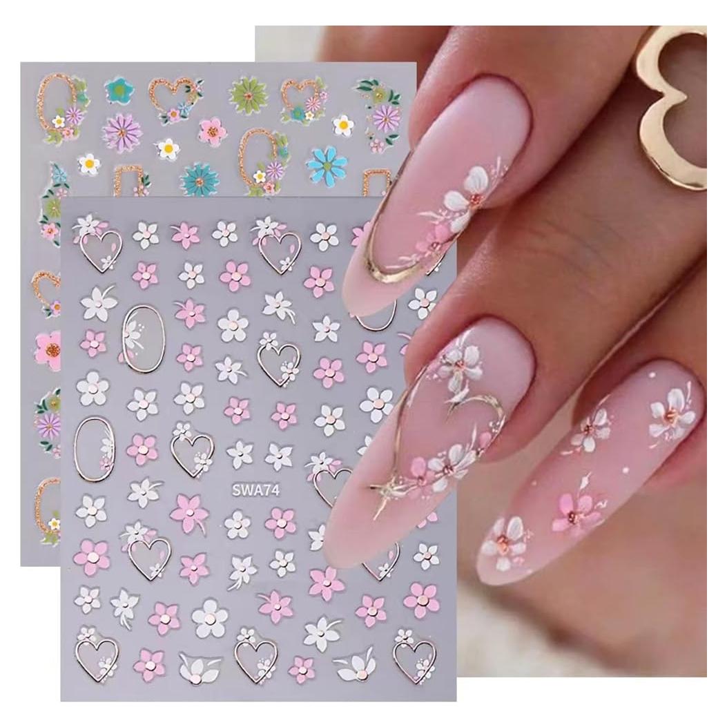 6 Hojas Calcomanías de Uñas Flores 3D LPOODDNU