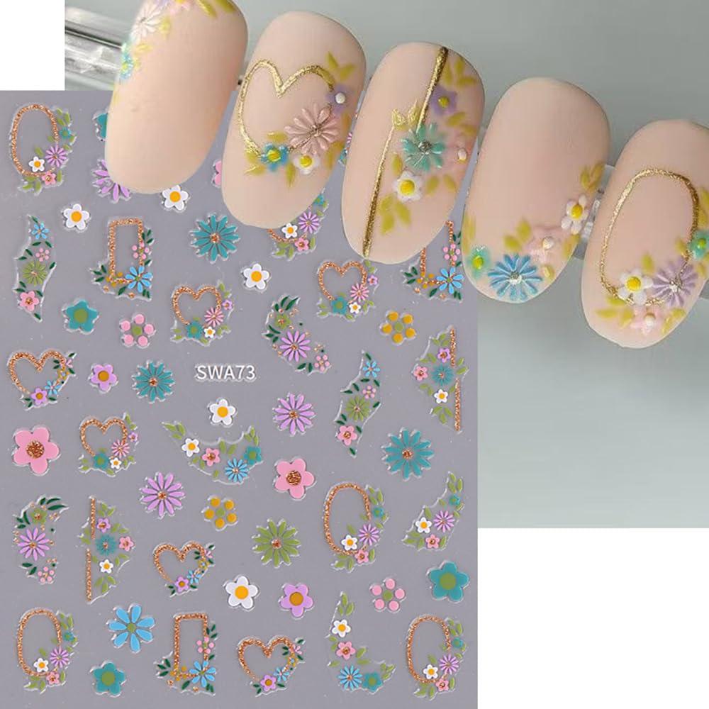 6 Hojas Calcomanías de Uñas Flores 3D LPOODDNU