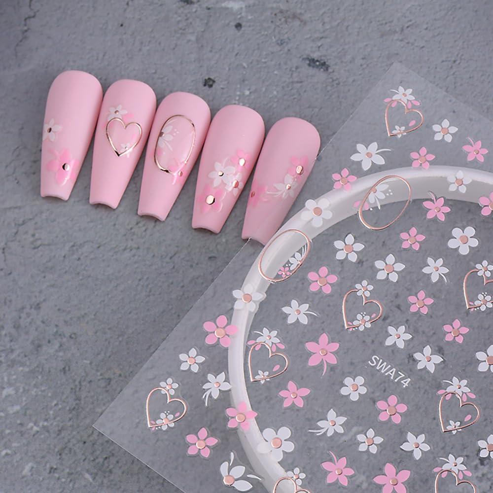 6 Hojas Calcomanías de Uñas Flores 3D LPOODDNU