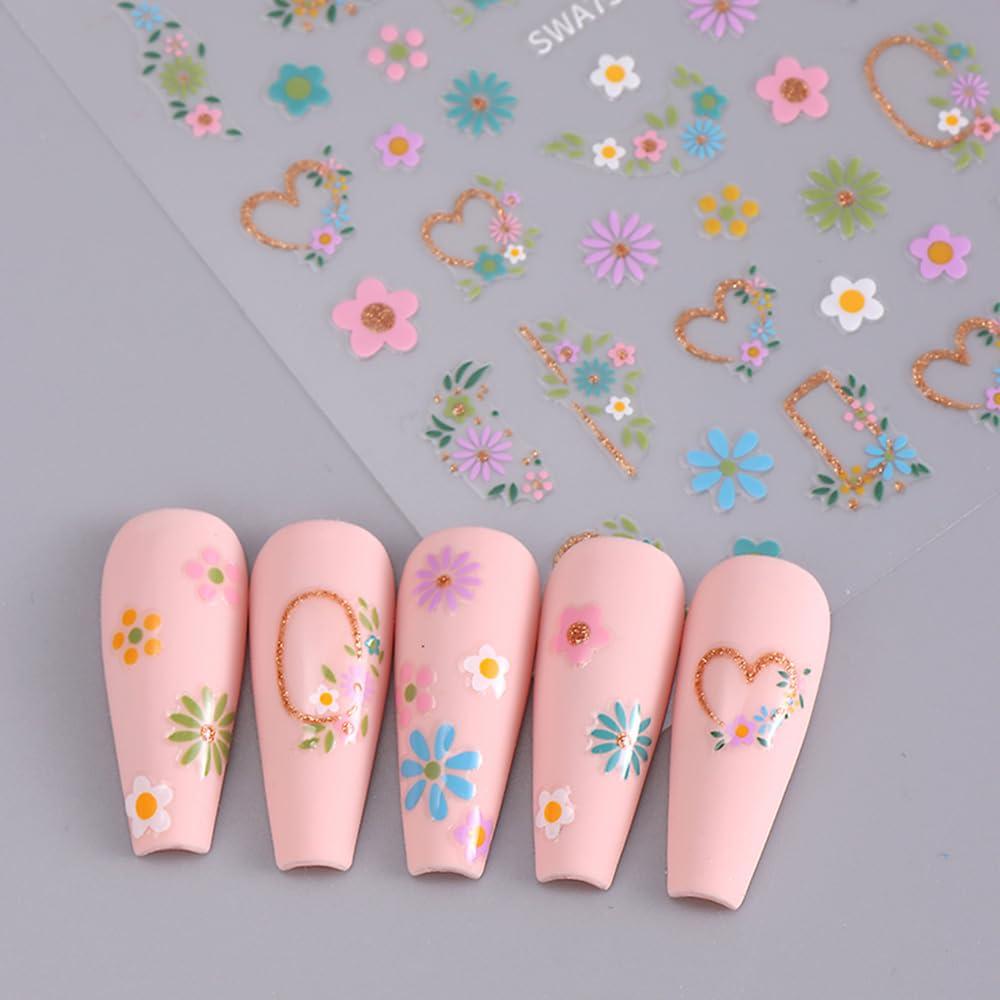 6 Hojas Calcomanías de Uñas Flores 3D LPOODDNU