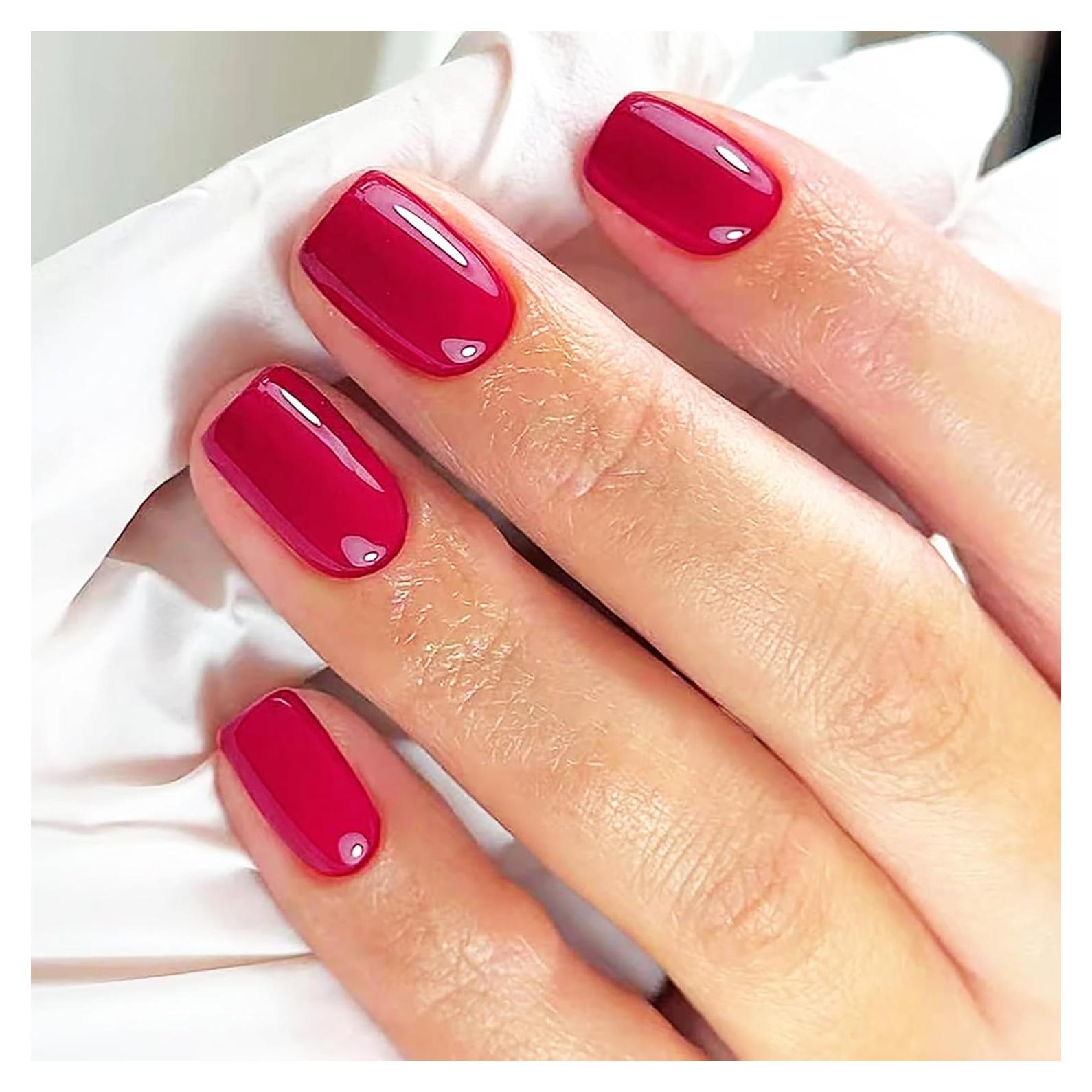 Uñas Postizas Rojas Vino Cortas Cuadradas 24 Pcs MMNHJHUT