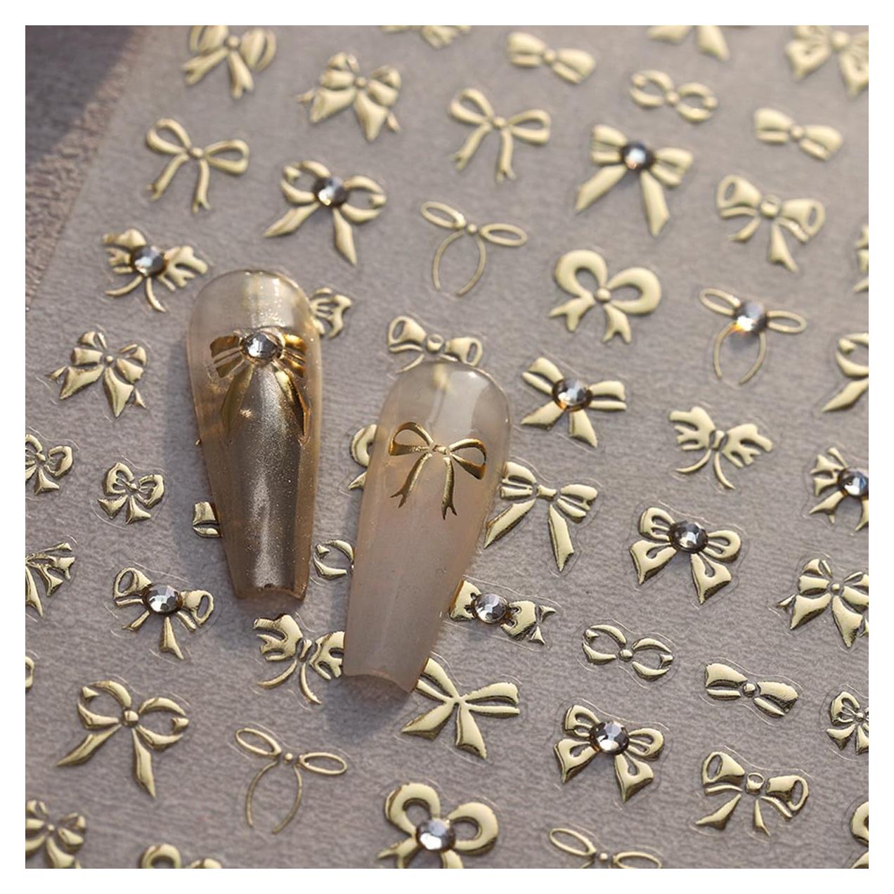 Calcomanías de Uñas 3D Lazo Dorado HPYFOI - 1 Hoja