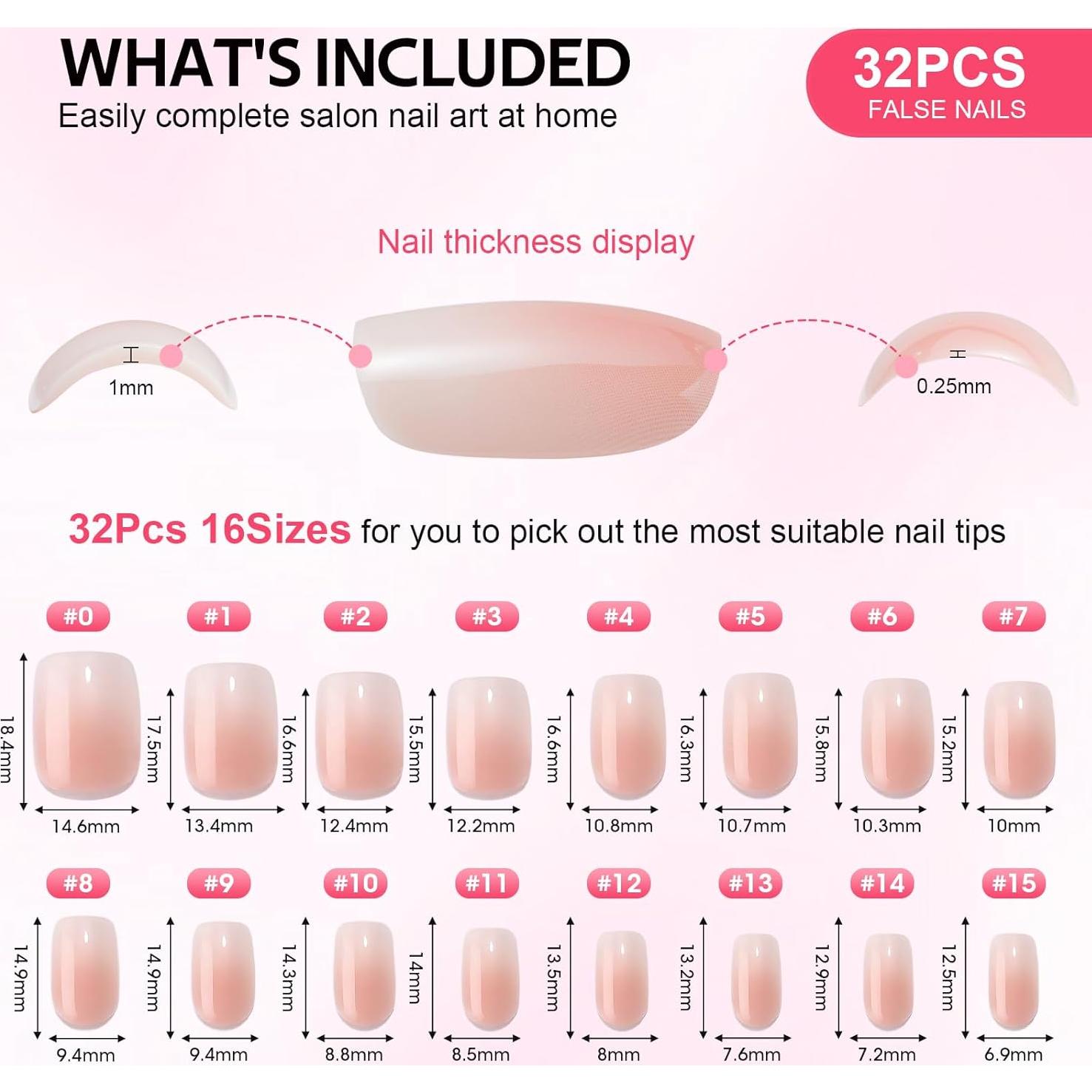 Uñas Postizas Ombre Cuadradas Cortas Findigit - 32 Uñas de Gel