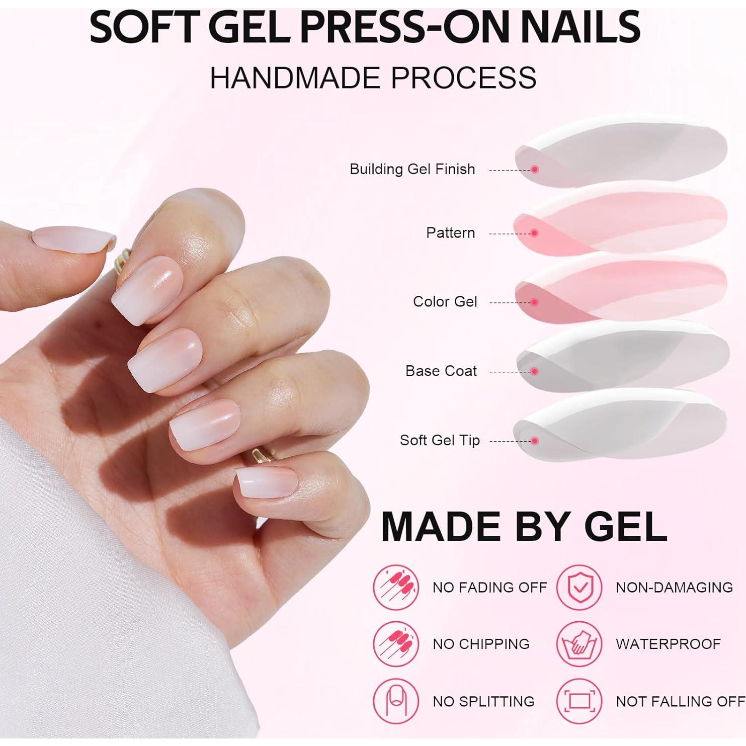 Uñas Postizas Ombre Cuadradas Cortas Findigit - 32 Uñas de Gel