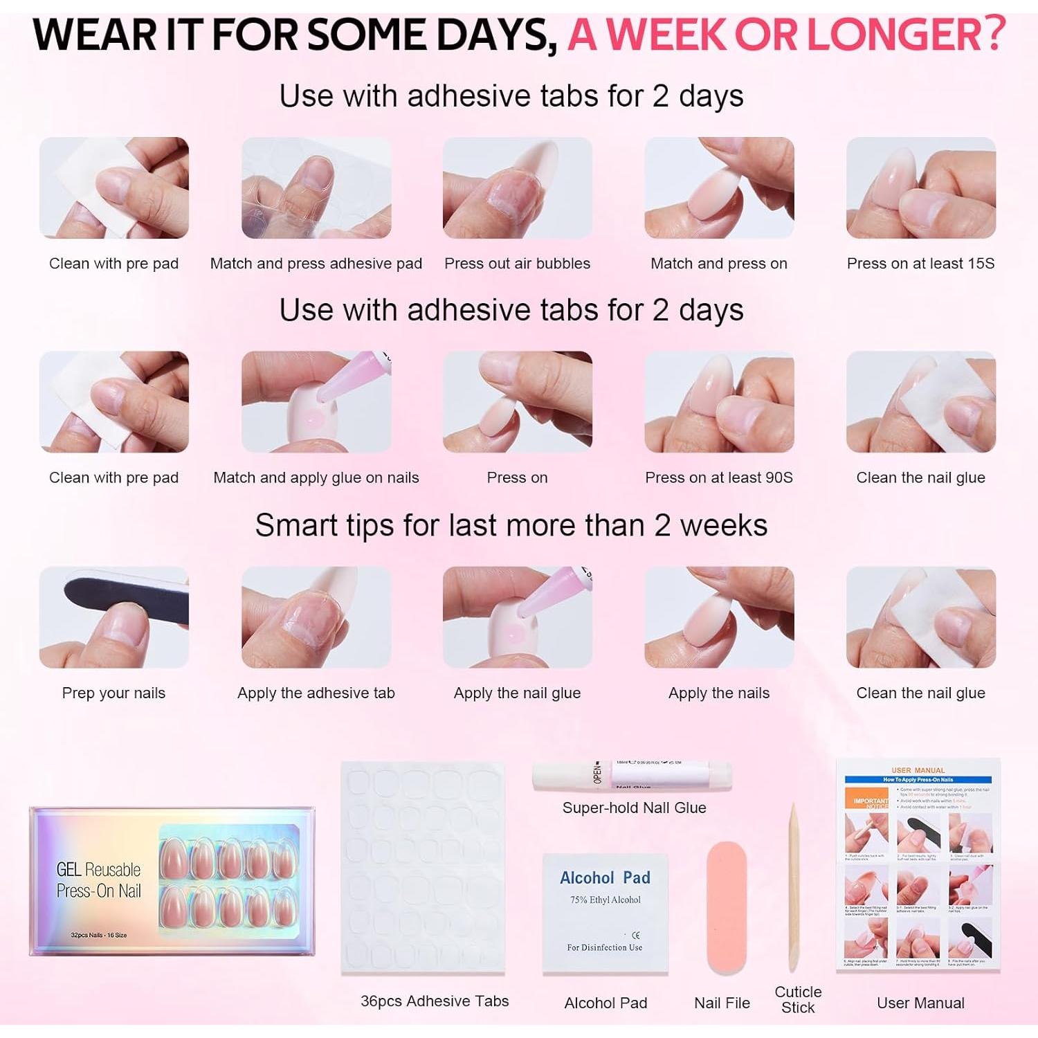 Uñas Postizas Ombre Cuadradas Cortas Findigit - 32 Uñas de Gel