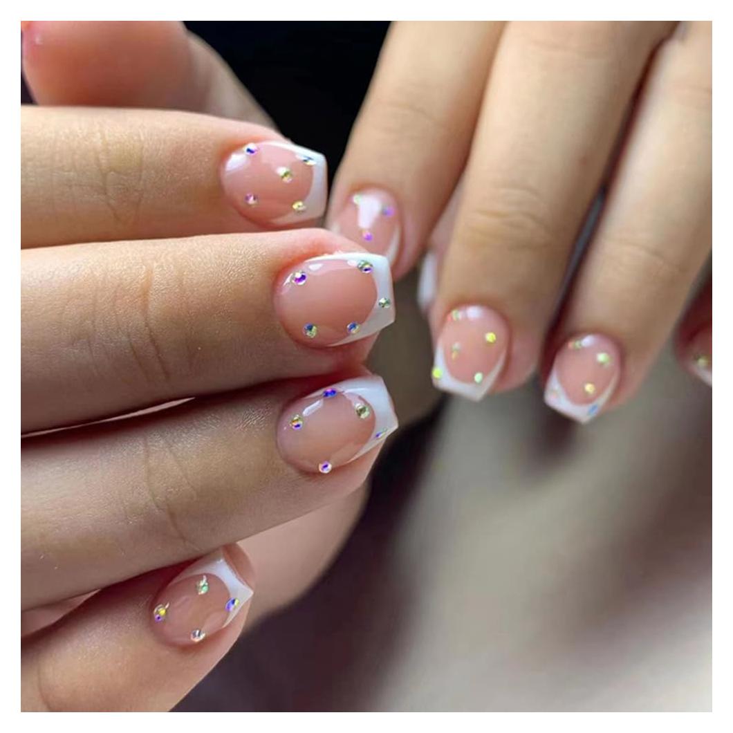 24 Uñas Postizas Cortas Cuadradas Teilihai con Rhinestone