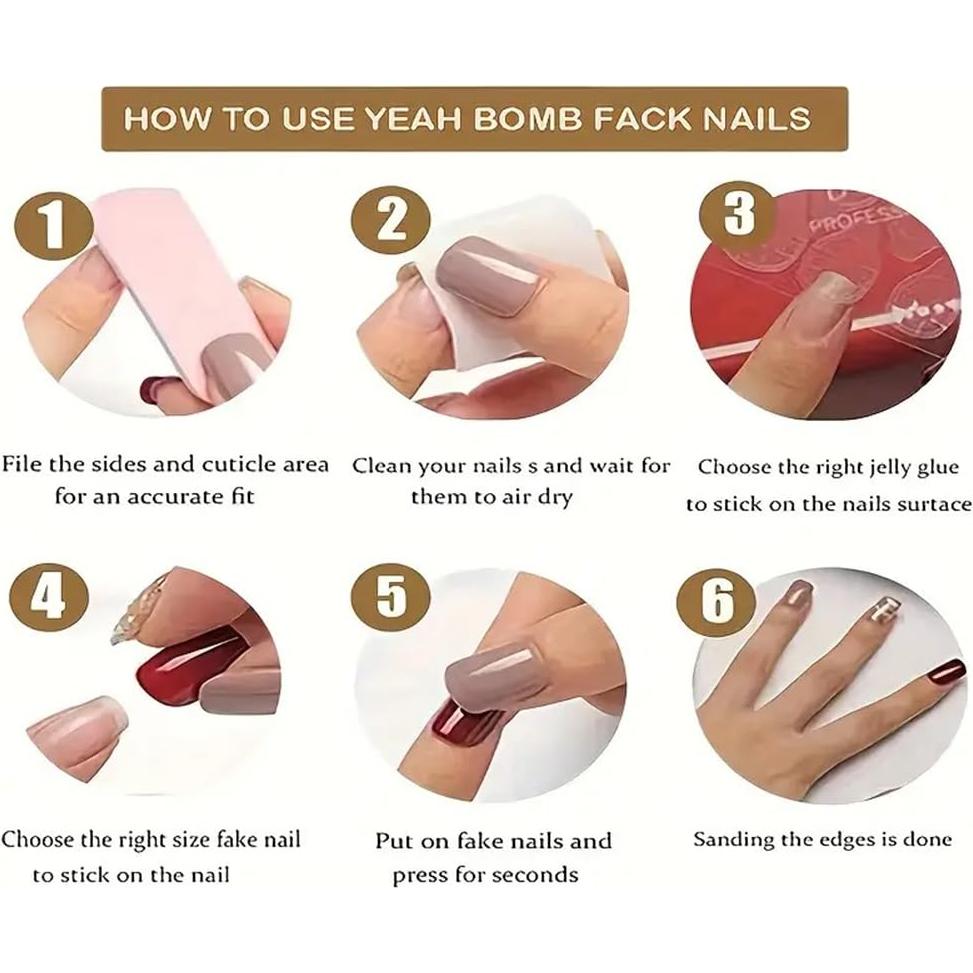 24 Uñas Postizas Cortas Cuadradas Teilihai con Rhinestone